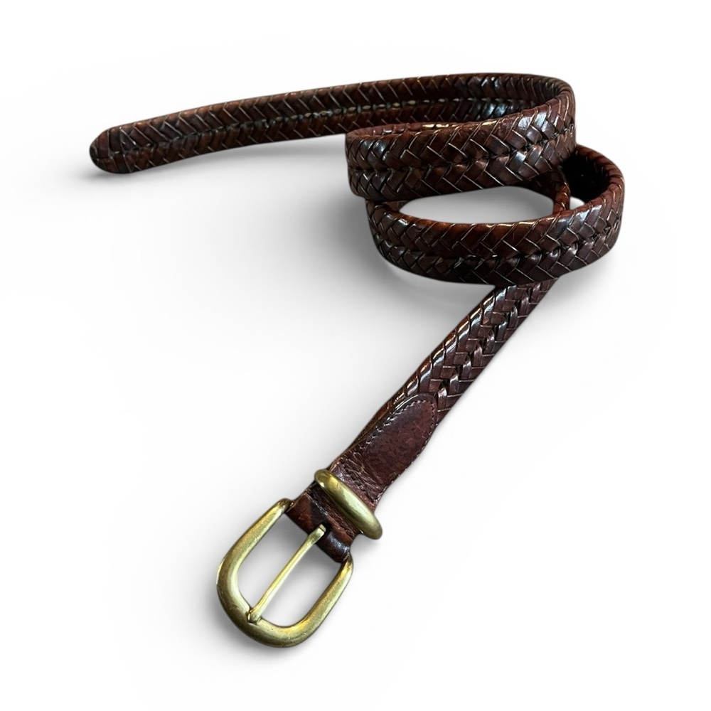 COACH‎ Men's Brown Genuine Leather Braided Belt with Gold Brass Buckle 42in 5922
